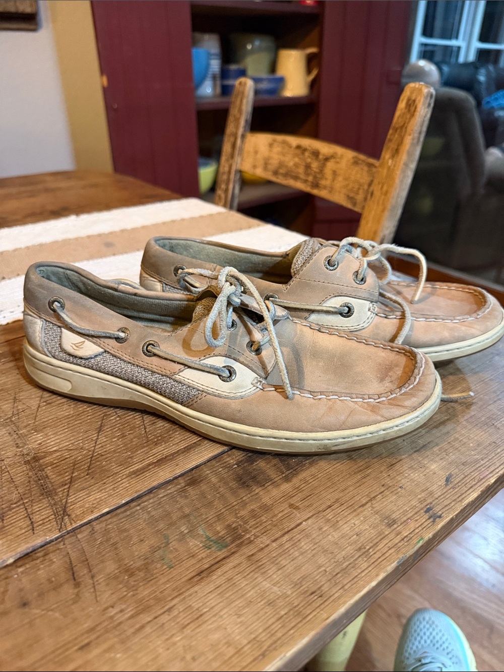 Sperry Tan and Cream Leather Moccasin Boat Shoes